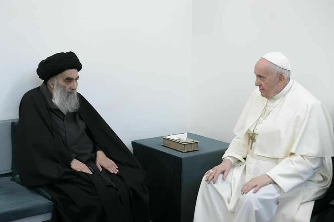 نخستین تصویر از دیدار پاپ با آیت‌الله سیستانی +عکس