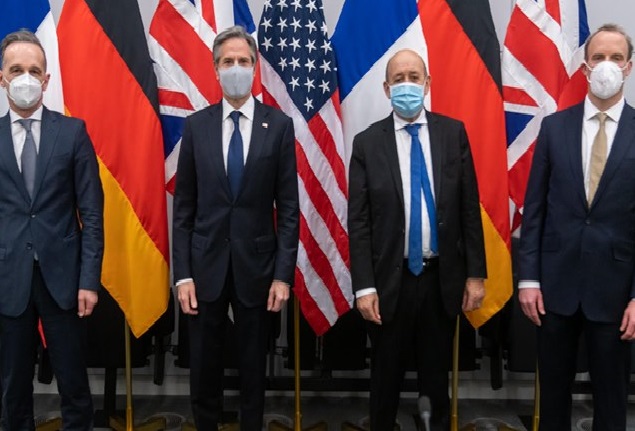 رایزنی وزرای خارجه آمریکا و تروئیکای اروپا درباره ایران، روسیه و چین